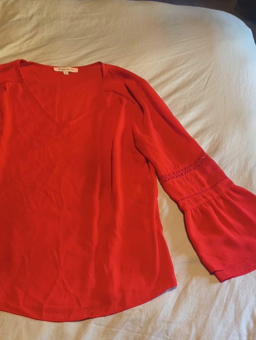 Rose + olive Red V-Neck Bell Sleeve Blouse